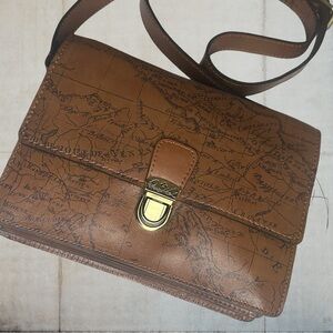 Patricia Nash Signature Map Liana Riot Rust Leather Crossbody Bag